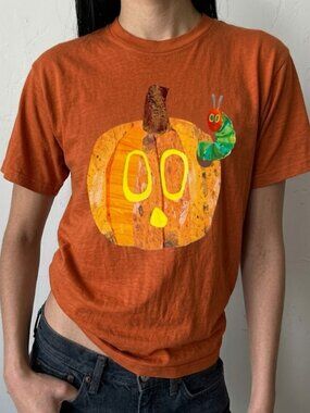 Very Hungry Caterpillar Pumpkin Halloween Graphic T-Shirt Gildan 5000 Women Tee